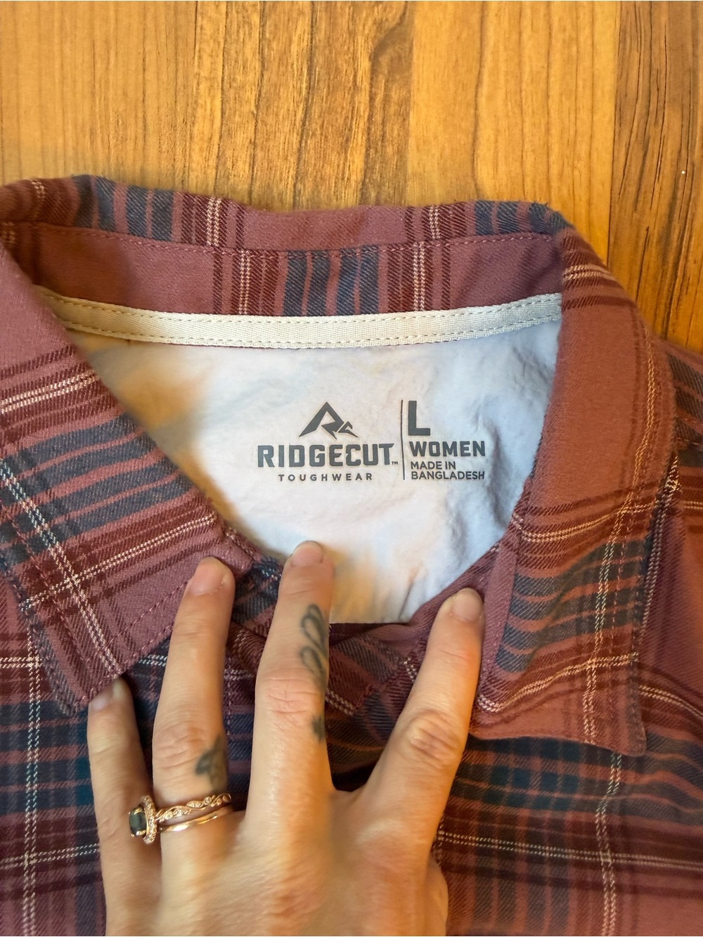Ridgecut Women’s Button-Down Plaid Shirt - Rose/Burgundy - Picture 2 of 4